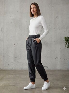 BABATON Black Faux Leather Joggers